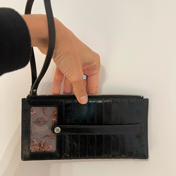 HOBO Black Wristlet Wallet in Polished Leather - Picture 1 of 9